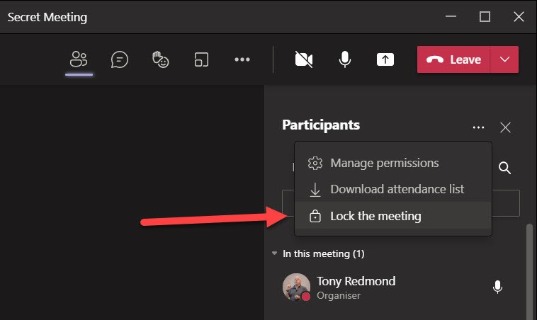 Lock a meeting from additional joins in Microsoft Teams