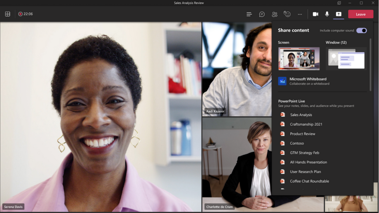 Improved experience for sharing content in a meeting in Microsoft Teams